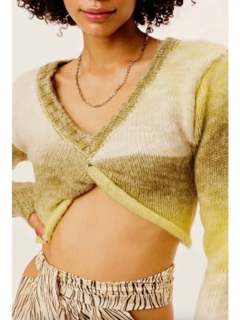 For Love & Lemons Knit Crop Top Cropped Sweater Long Sleeve Pullover Medium